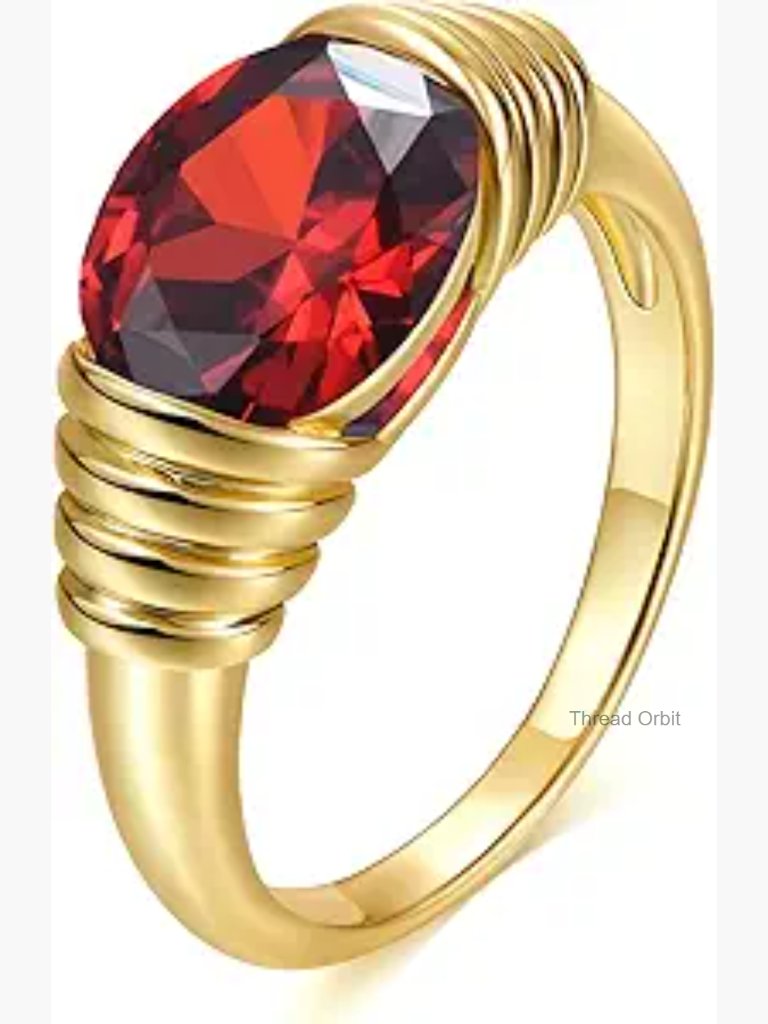 18k Gold Plated Chunky Signet Ring Size 8 Ruby Red Gemstone Statement Band Ring